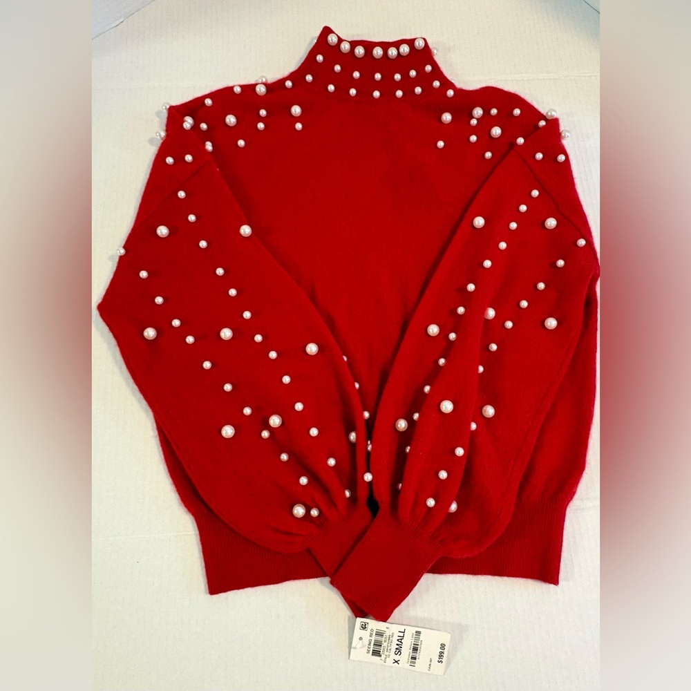 Charter Club Red 100% Cashmere Sweater with Pearls